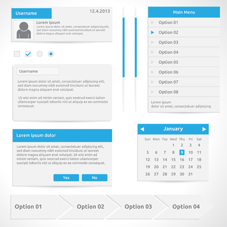 Website elements, options calendar dialog box steps input radio and slider のイラスト素材