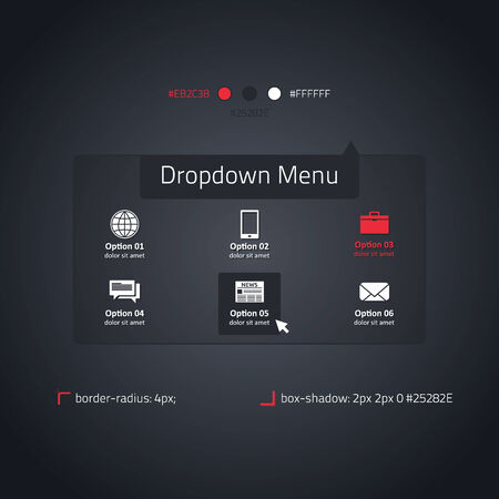 Dropdown menu - transparent website element - dark and redのイラスト素材