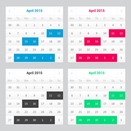 Website calendar - white color - template for your page - 4 colorsのイラスト素材