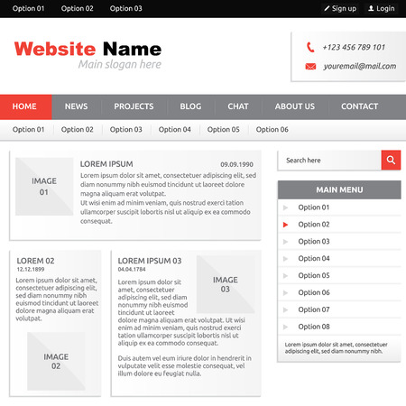 Website template (elements) with options, vertical menu, search box and horizontal menuのイラスト素材