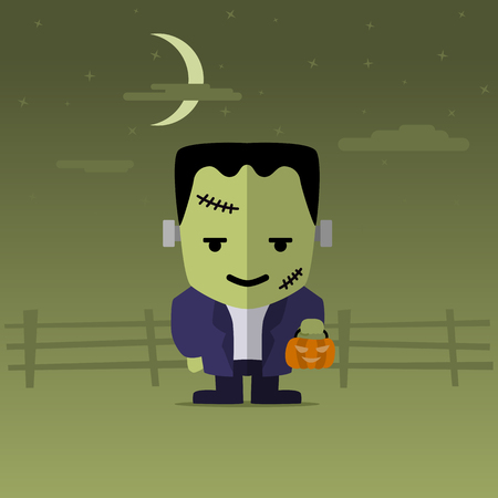 Happy Halloween with funny catoon Frankenstein. Vector illustration flat designのイラスト素材