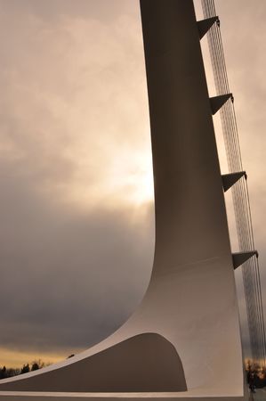 Sundial Bridge in Redding, CA during a rain showers.の写真素材
