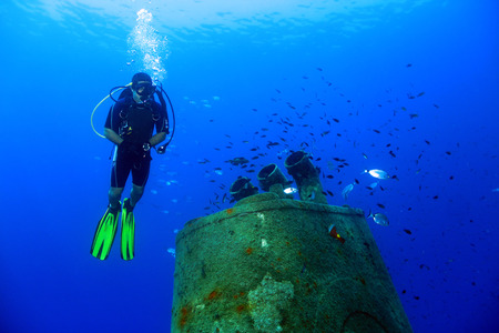 Scuba Diver and Wreckの写真素材