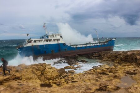 Ship aground on the Maltese coast.の写真素材