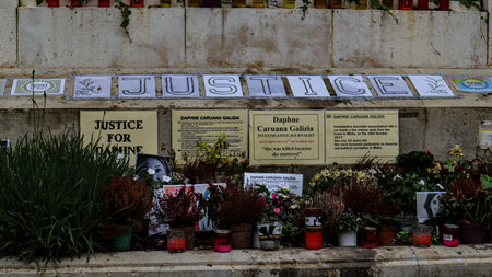The memorial for the murdered journalist Daphne Caruana Galizia in Republic Street, Valletta.のeditorial素材