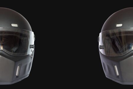 vintage matte black full face helmet isolated
