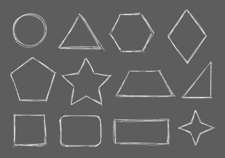 figures and shapes drawn with chalk on blackboardのイラスト素材