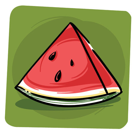 Sliced red watermelon on green backgroundのイラスト素材