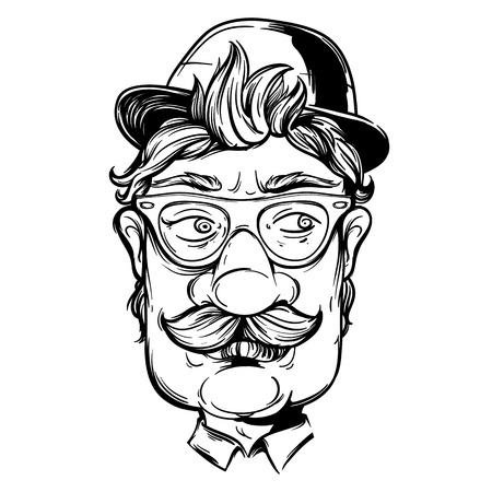 old man in hat with mustache and glassesの写真素材