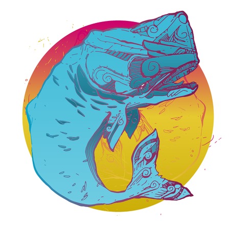 decorative flying whale with beautiful inwrought headのイラスト素材