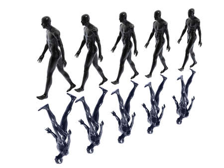 Walking team on mirror surface - 3d scene. の写真素材