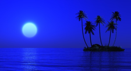 Palms island at sunset sea の写真素材