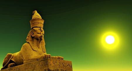 Egyptian Sphinx on the sunset sky backgroundの写真素材