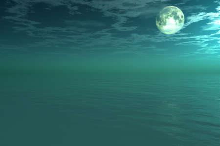 Moon under ocean - digital artworkの写真素材