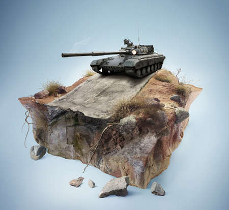 War Concept. Military Tank on the Rock, 3d Render Illustrationの写真素材
