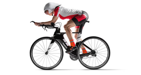 Cyclist riding a bicycle isolated on white background. 3d illustrationの写真素材