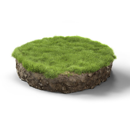 3d render of a grassy land isolated on white background.の写真素材