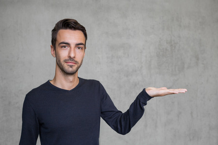 man presents free spaceの写真素材