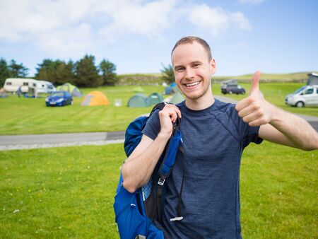 camping thumb up