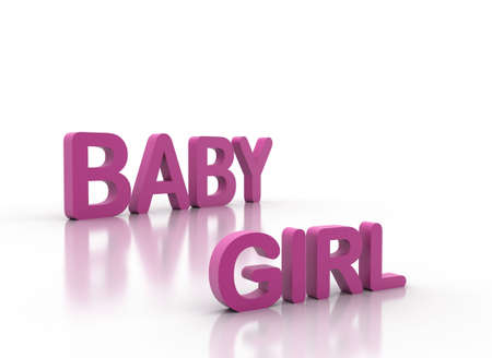 3d letters spelling Baby Girl in pink on white background with reflectionの写真素材