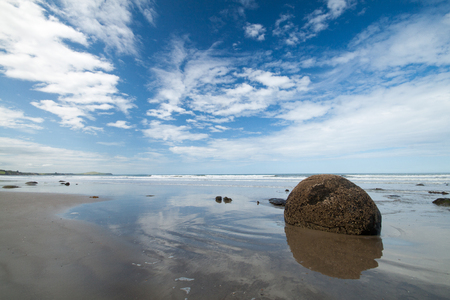 New Zealand Ma Laji Beach rounded bouldersの写真素材