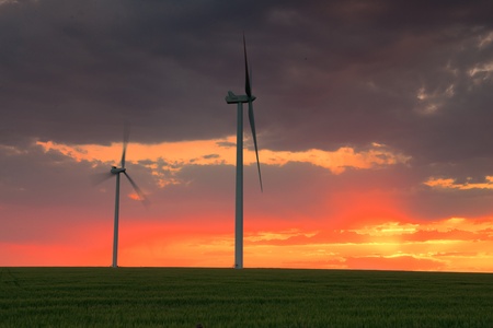 Wind farm on the plains at dusk