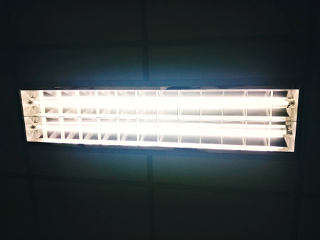 shining neon lights on the ceilingの写真素材