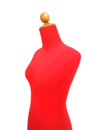 red velvet female half body model without head isolated on white, left angleの写真素材