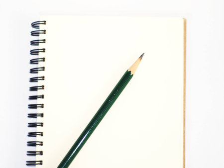 green pencil on a plain ring binder notebook, top view