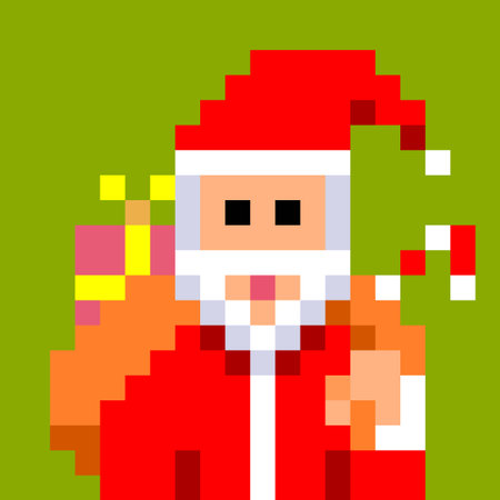 pixel art Santa Claus carrying a big bag full of presents for Christmasのイラスト素材