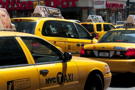 Fleet of Yellow taxis cab in New York city