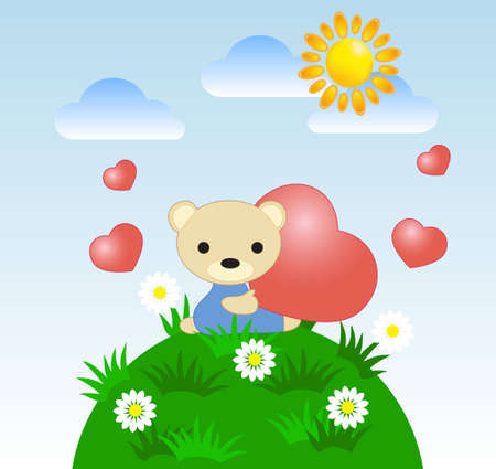 greeting card with a teddy bear and heartのイラスト素材