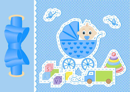 Children postcard for a boy on a blue background vector illustrationのイラスト素材
