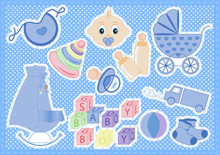 baby elements of a boy on a blue background vector illustrationのイラスト素材