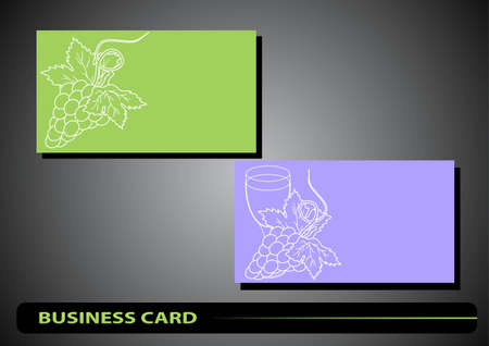 business card with a silhouette of grapes and a glass of wine on a colored backgroundのイラスト素材
