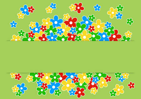 greeting card with colored flowers on a green background with place for text
 のイラスト素材