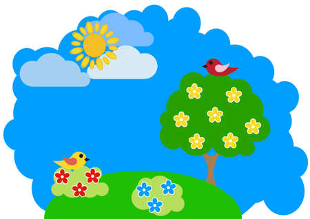 abstract background with tree and bird against the blue skyのイラスト素材