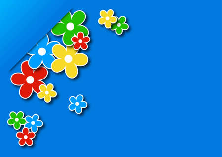 greeting card with colored flowers on a blue background vector illustrationのイラスト素材