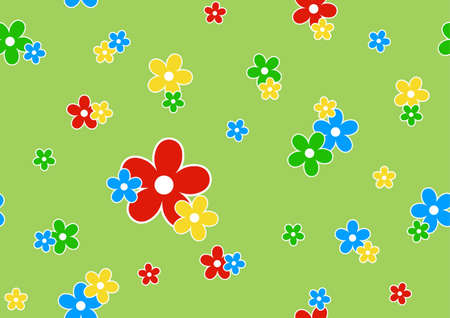 seamless pattern of colored flowers on a green backgroundのイラスト素材