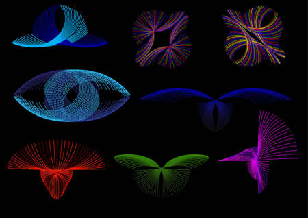 set of logos from the colored lines on a black backgroundのイラスト素材
