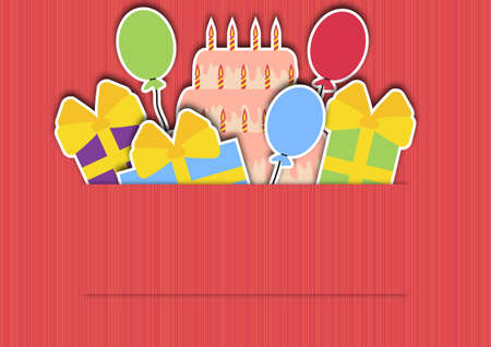pink background with gifts balloons and a cakeのイラスト素材