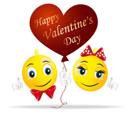 Smilies enamored held in his hands balloon in the form of heart as symbol of loveのイラスト素材