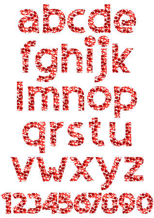alphabet letters and numbers with the texture of heartsのイラスト素材