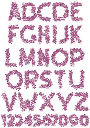alphabet letters and numbers with the texture of heartsのイラスト素材