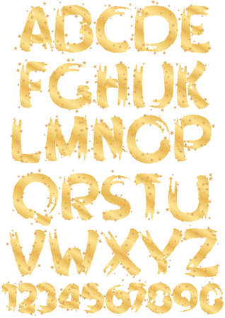 gold alphabet and numbers with gold starsのイラスト素材