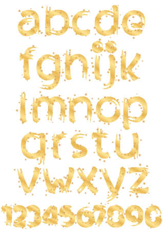 gold alphabet and numbers with gold starsのイラスト素材