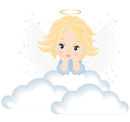 angel in white clouds isolated on white backgroundのイラスト素材