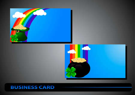 business card St. Patrick's Day with clover and golden coinsのイラスト素材