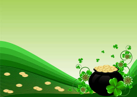 Greeting Card St. Patrick's Day with clover and golden coinsのイラスト素材