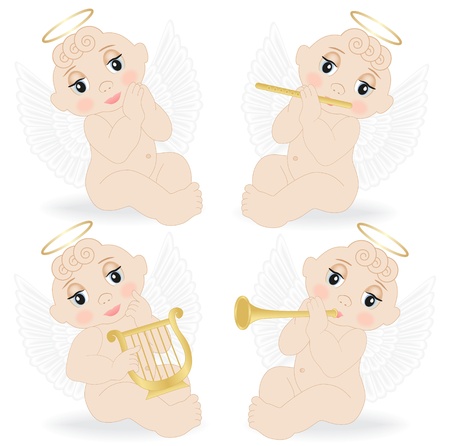 set of small angels playing musical instrumentsのイラスト素材